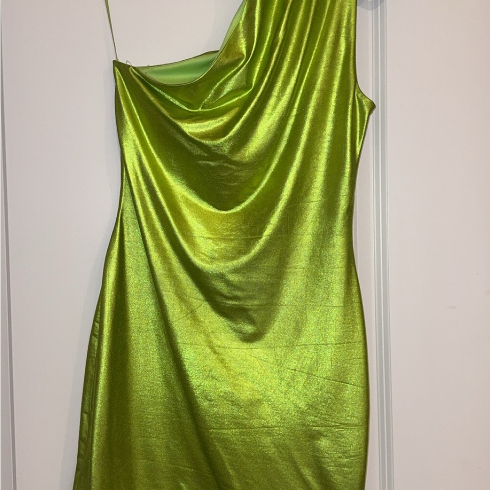 Miss Lola Lime One-Shoulder Mini Dress